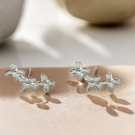 925 silver three flower stud earrings_KWAJE482