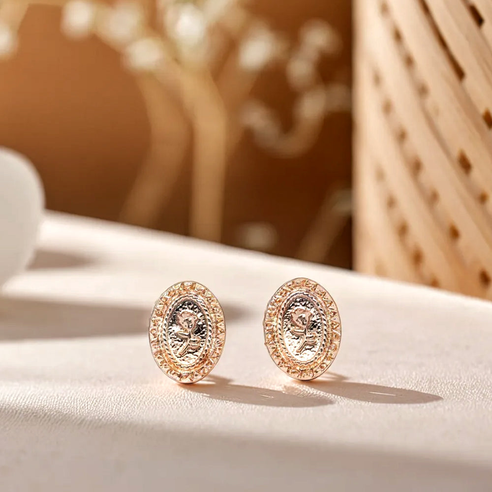 925 silver embossed rose frame earrings_KWAJE488