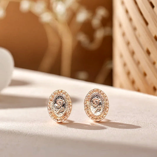 925 silver embossed rose frame earrings_KWAJE488