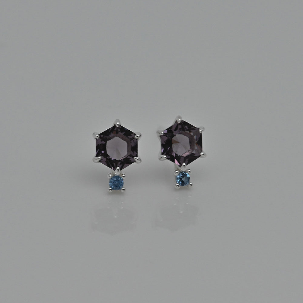 925 Silver Hexagon Cubic-Violet Earrings_KWAJE535