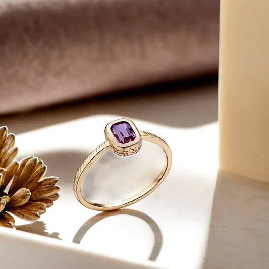 925 Silver Purple Bezel Ring_KWAJE275