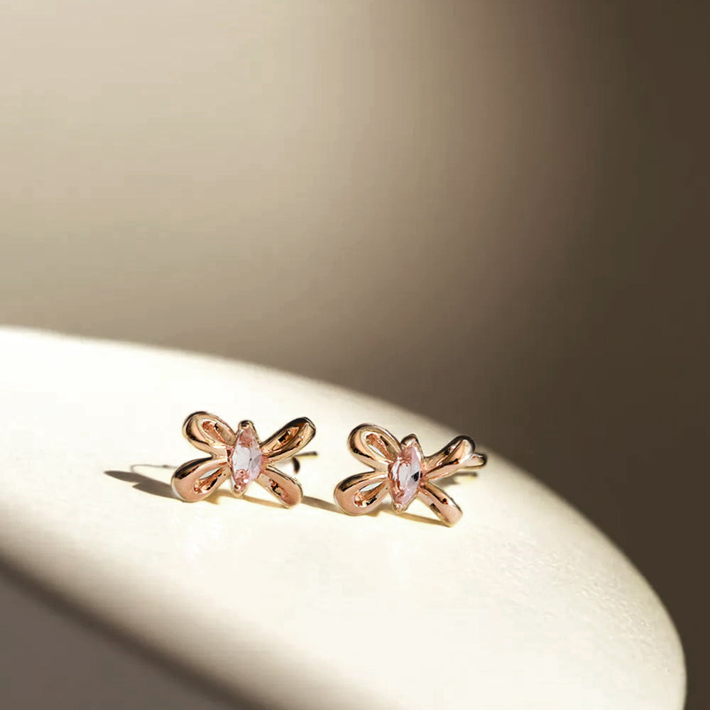 925 silver pink twisted ribbon stud earrings_KWAJE503