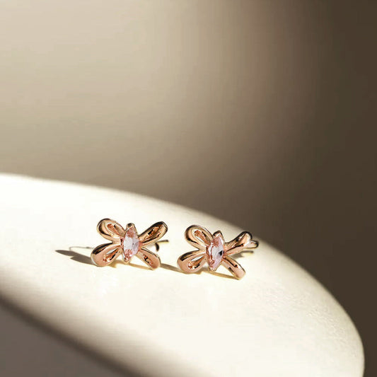 925 silver pink twisted ribbon stud earrings_KWAJE503