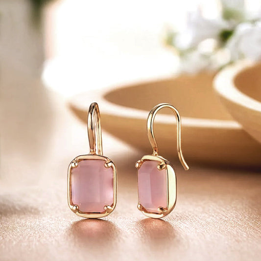 925 silver pink square bead hook earrings_KWAJE539