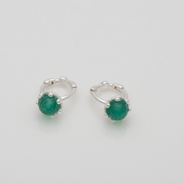 925 silver natural gemstone green onyx one touch earrings_KWAJE249