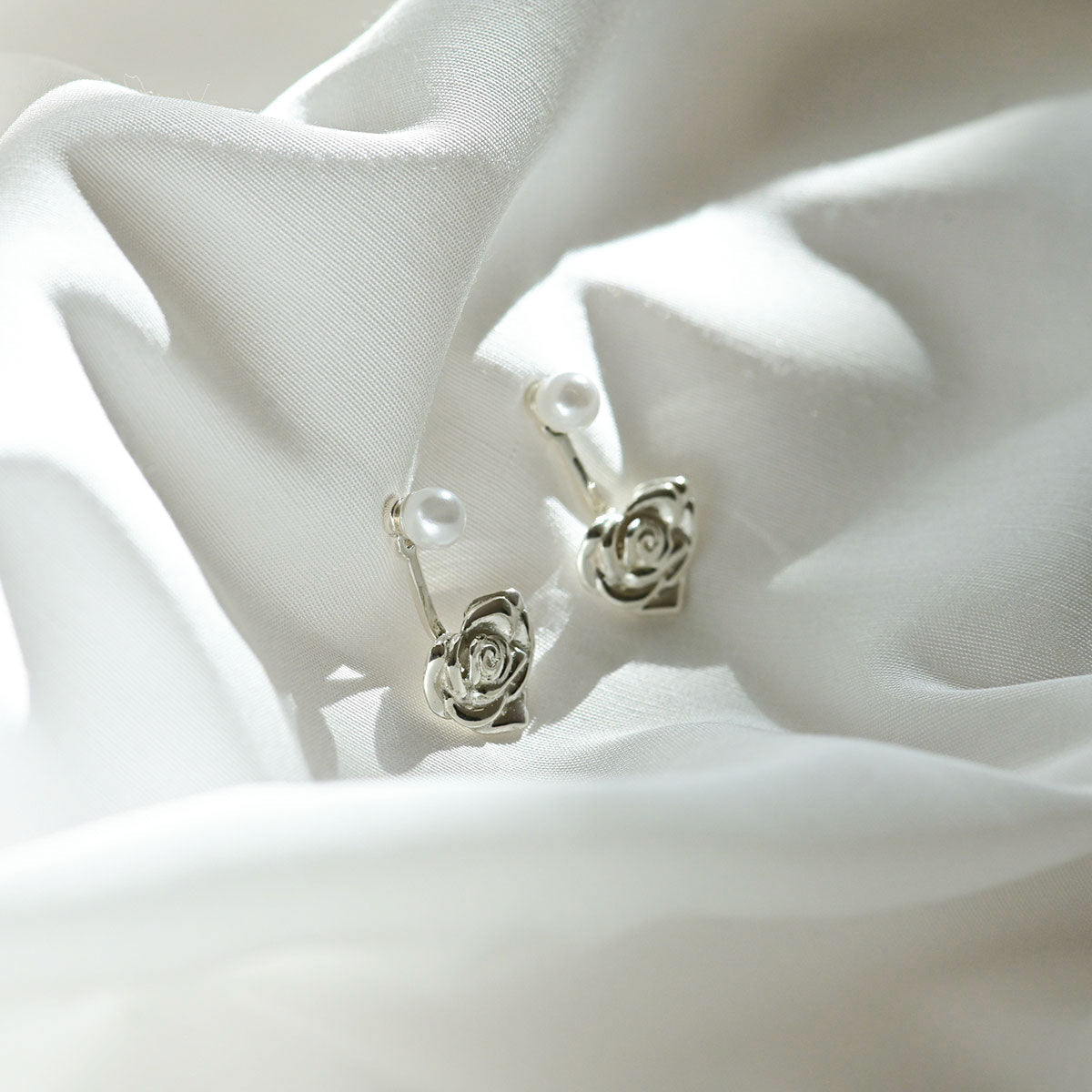 925 silver rose heart two-way earrings_KWAJE355