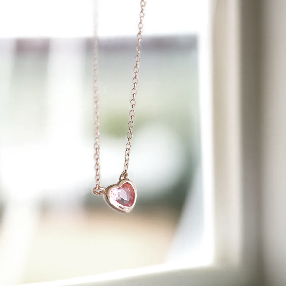 925 silver pink heart necklace_KWAJE557