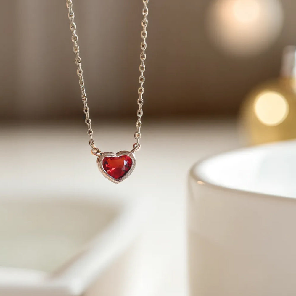 925 Silver Red Heart Necklace_KWAJE579