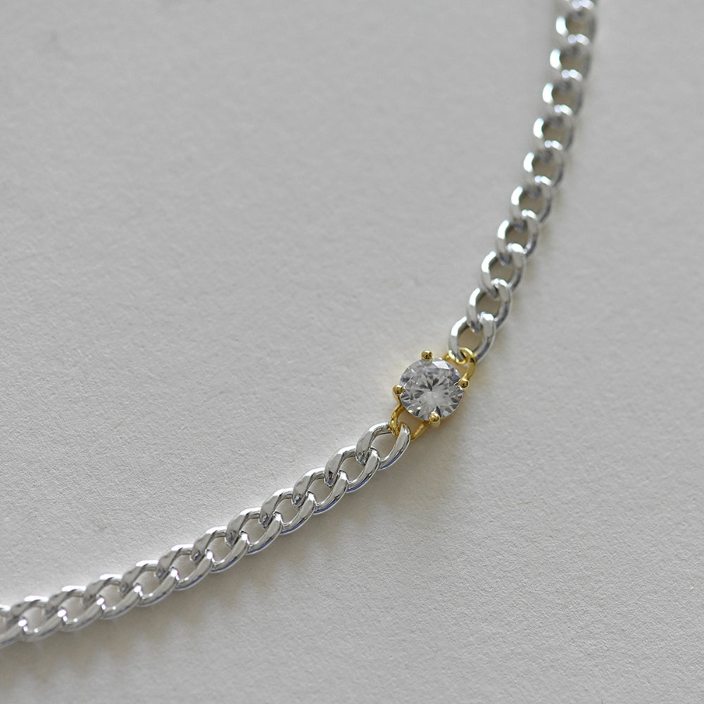 925 Silver Curve Hollow Chain Cubic Necklace_KWAJE399