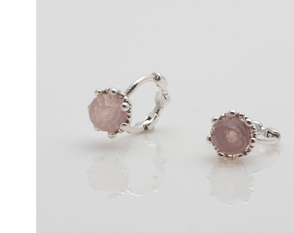 925 silver natural gemstone pink chalcedony one-touch earrings_KWAJE250