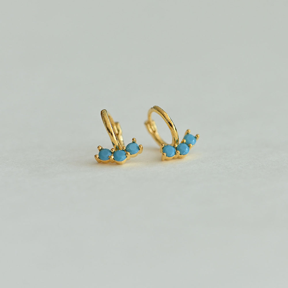 925 Silver Three Turquoise One Touch Earrings_KWAJE371