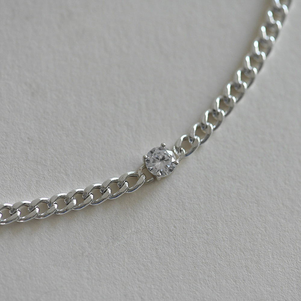 925 Silver Curve Hollow Chain Cubic Necklace_KWAJE399