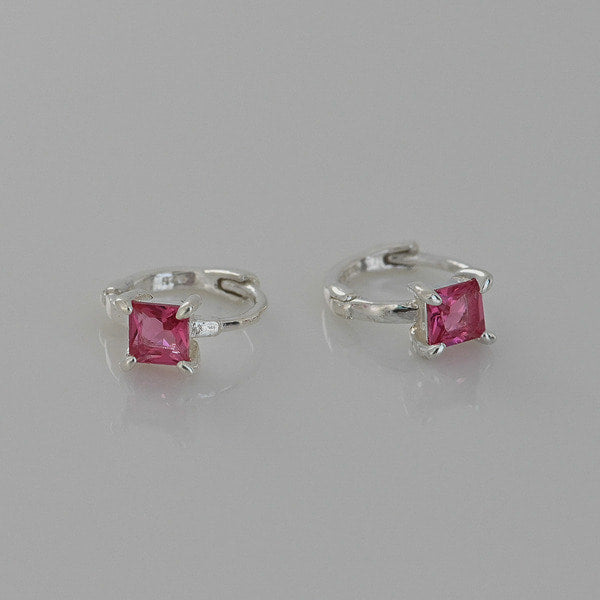 925 Silver Red Square One Touch Earrings_KWAJE354