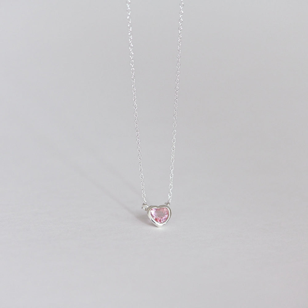 925 silver pink heart necklace_KWAJE557