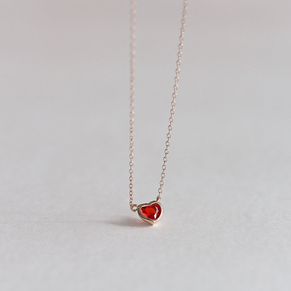 925 Silver Red Heart Necklace_KWAJE579