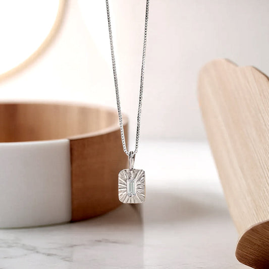 925 Silver Square Pendant Box Chain Necklace_KWAJE600