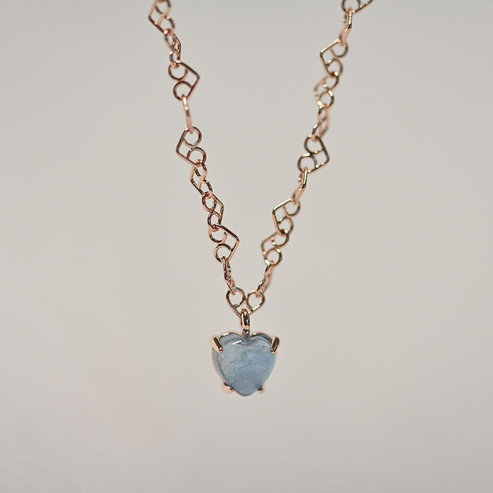 925 silver natural gemstone aquamarine heart necklace_KWAJE452