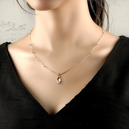 925 silver water drop pendant node ball chain necklace_KWAJE624