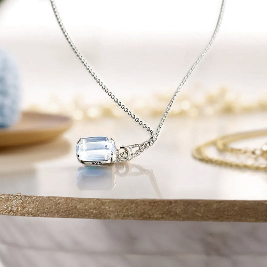 925 Silver White Square Necklace_KWAJE627