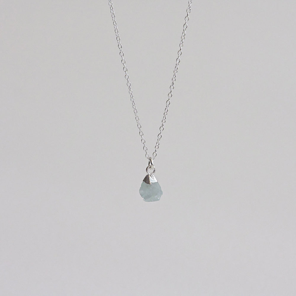 925 Silver Aquamarine Rough Gemstone Necklace_KWAJE191