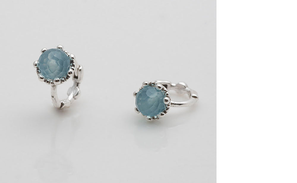 925 silver natural gemstone blue chalcedony one touch earrings_KWAJE248