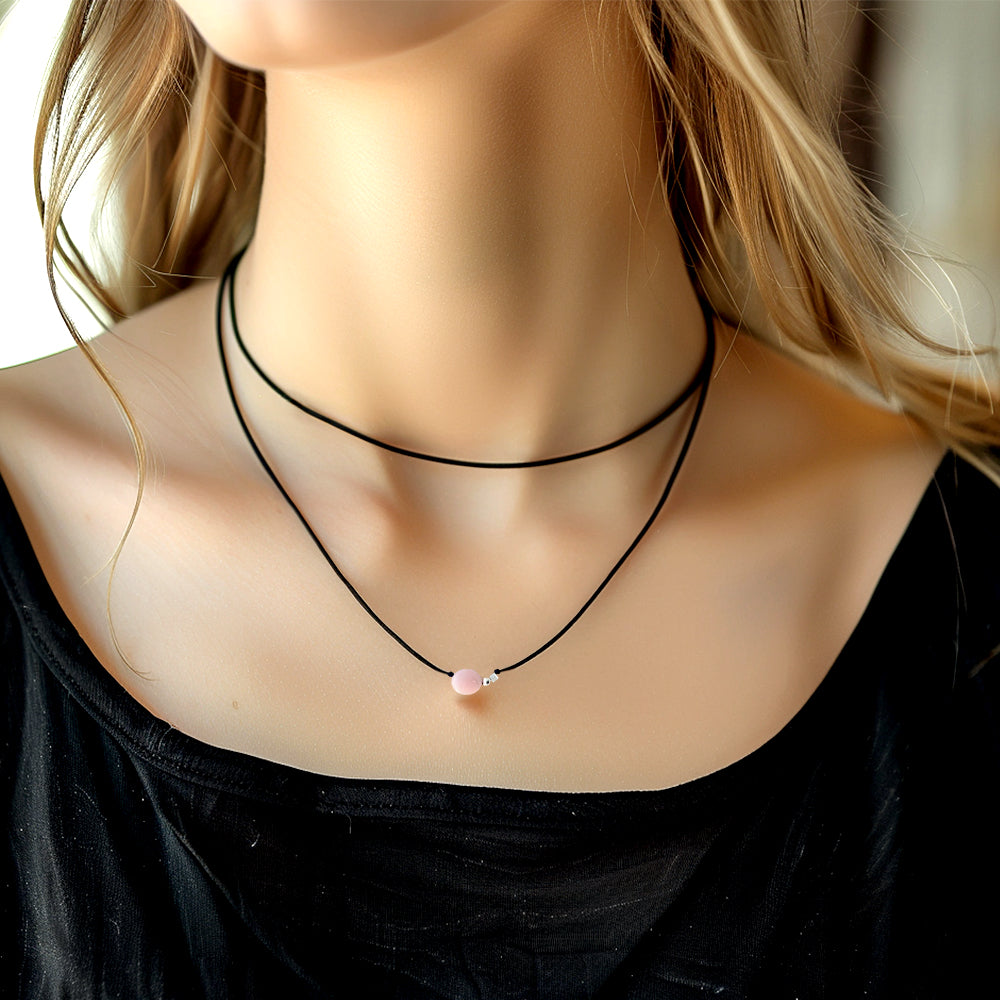 925 Silver Pink Jade Strap Necklace_KWAJE566