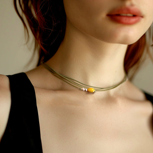 925 Silver Yellow Jade Strap Necklace_KWAJE574