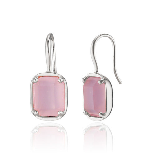 925 silver pink square bead hook earrings_KWAJE539