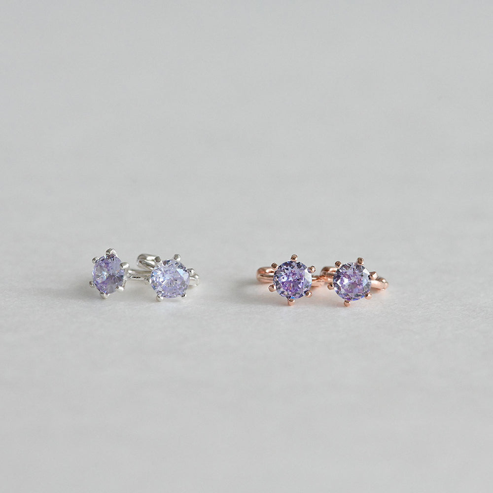 925 Silver Purple Mini One Touch Earrings_KWAJE352