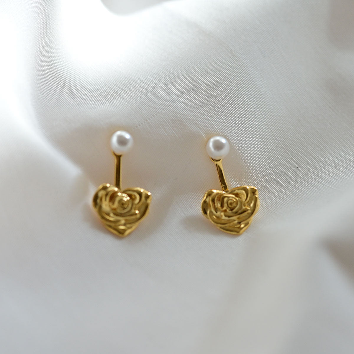 925 silver rose heart two-way earrings_KWAJE355