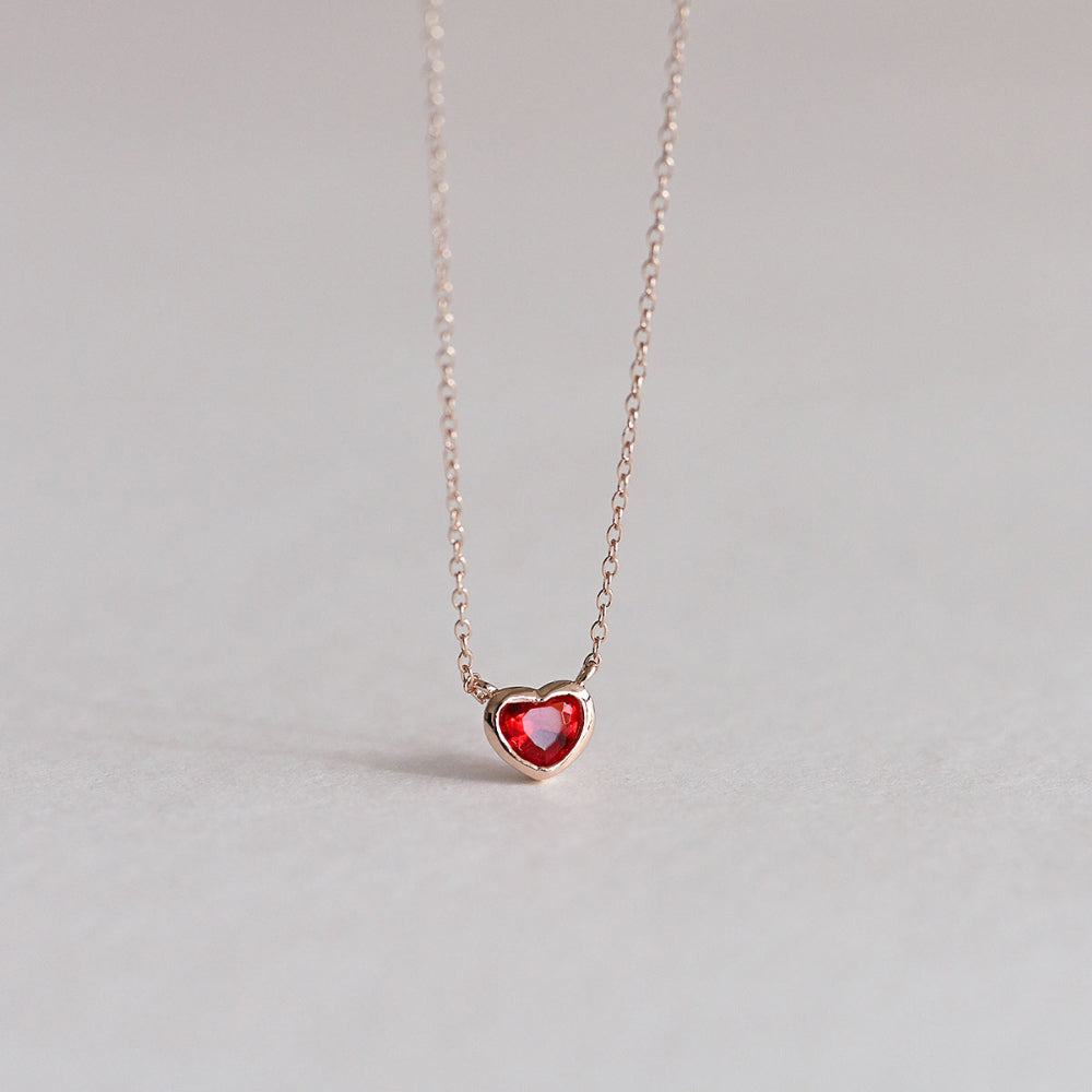 925 Silver Red Heart Necklace_KWAJE579