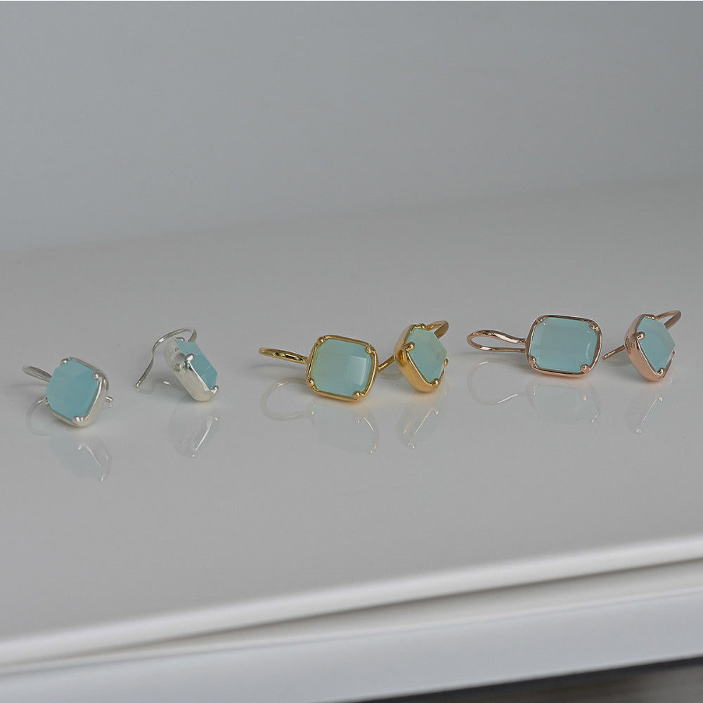 925 silver sky blue square bead hook earrings_KWAJE485