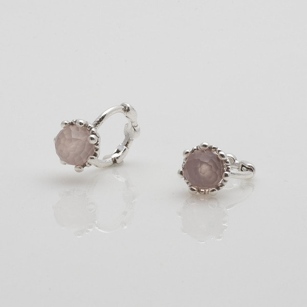 925 silver natural gemstone pink chalcedony one-touch earrings_KWAJE250