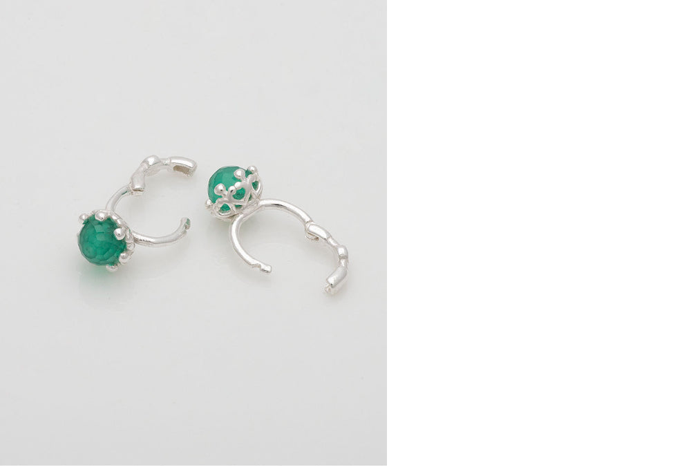 925 silver natural gemstone green onyx one touch earrings_KWAJE249