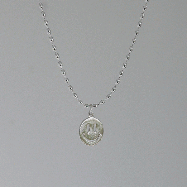 925 Silver Smile Medal Oval Ball Chain Necklace_KWAJE593