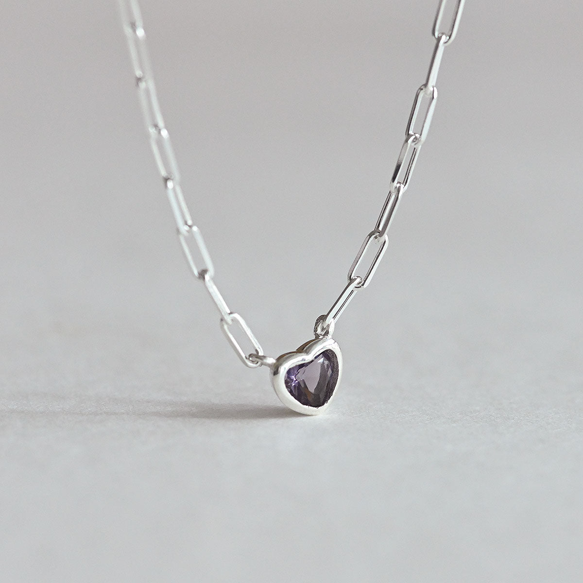 925 Silver Chain Purple Heart Necklace_KWAJE212