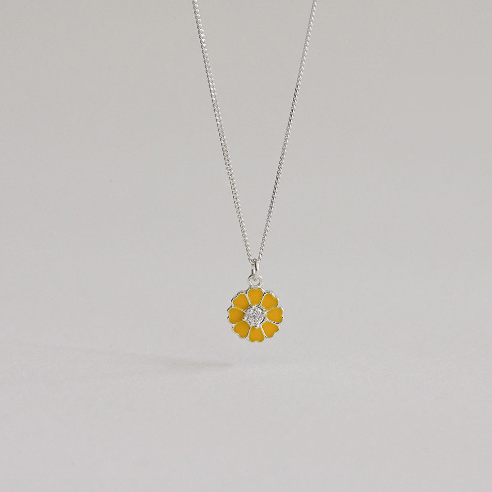 925 Silver Daisy Epoxy Necklace_KWAJE401