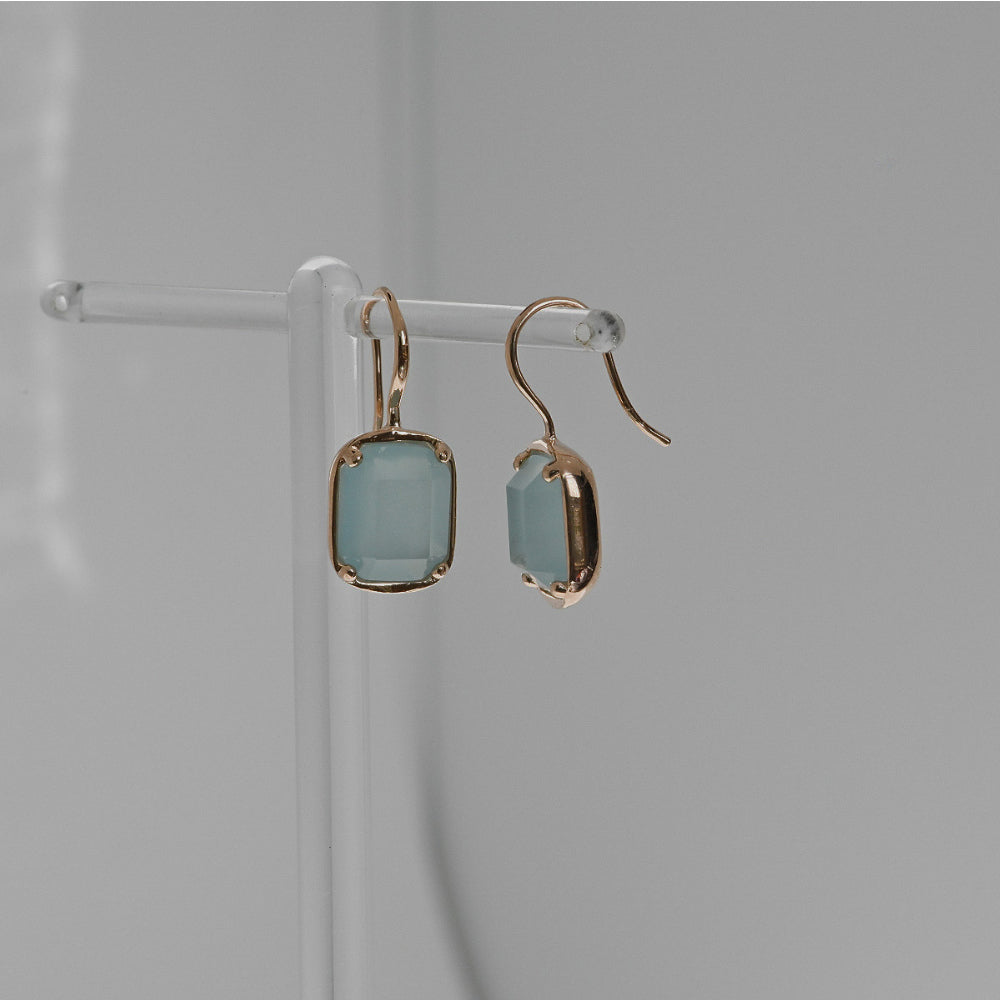 925 silver sky blue square bead hook earrings_KWAJE485