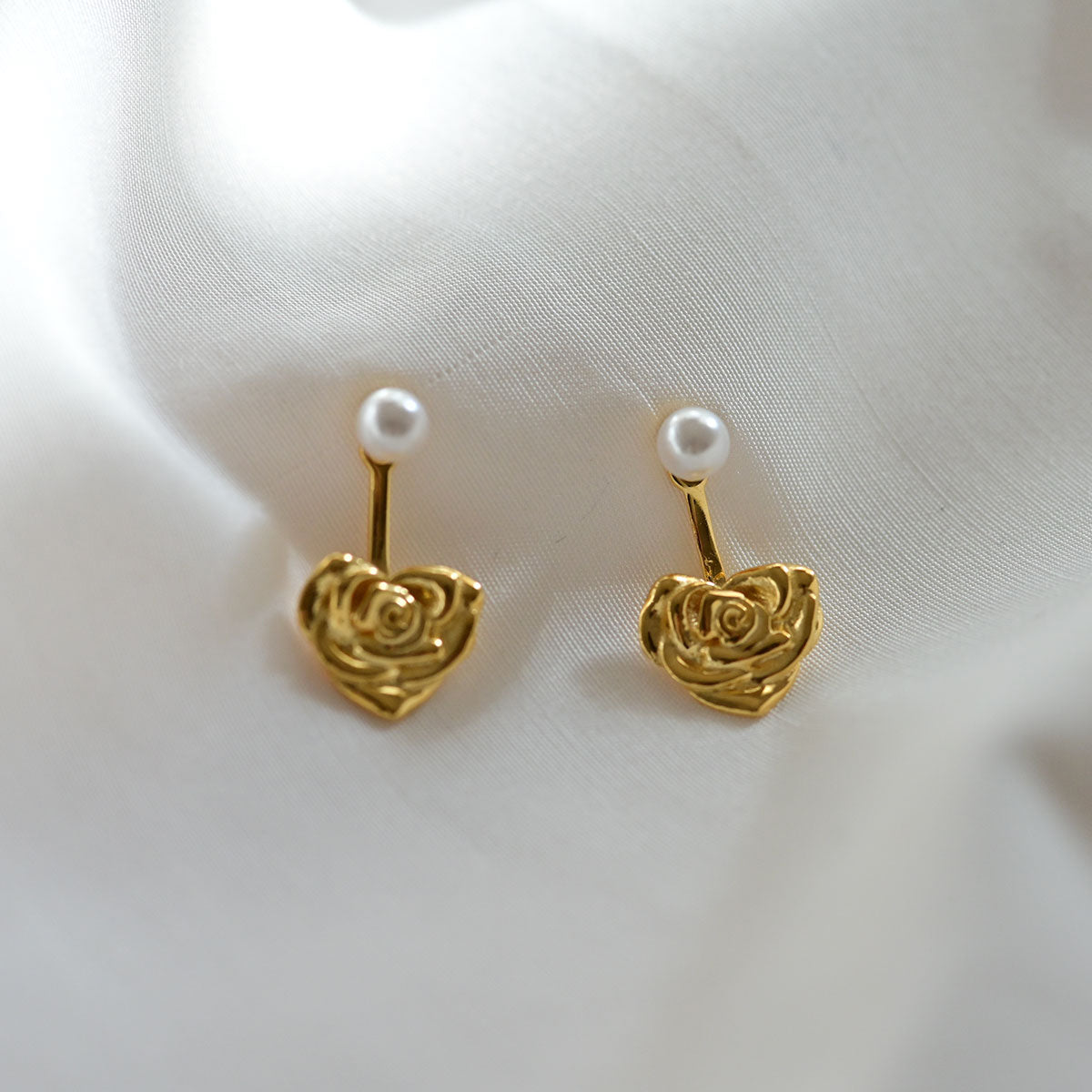 925 silver rose heart two-way earrings_KWAJE355