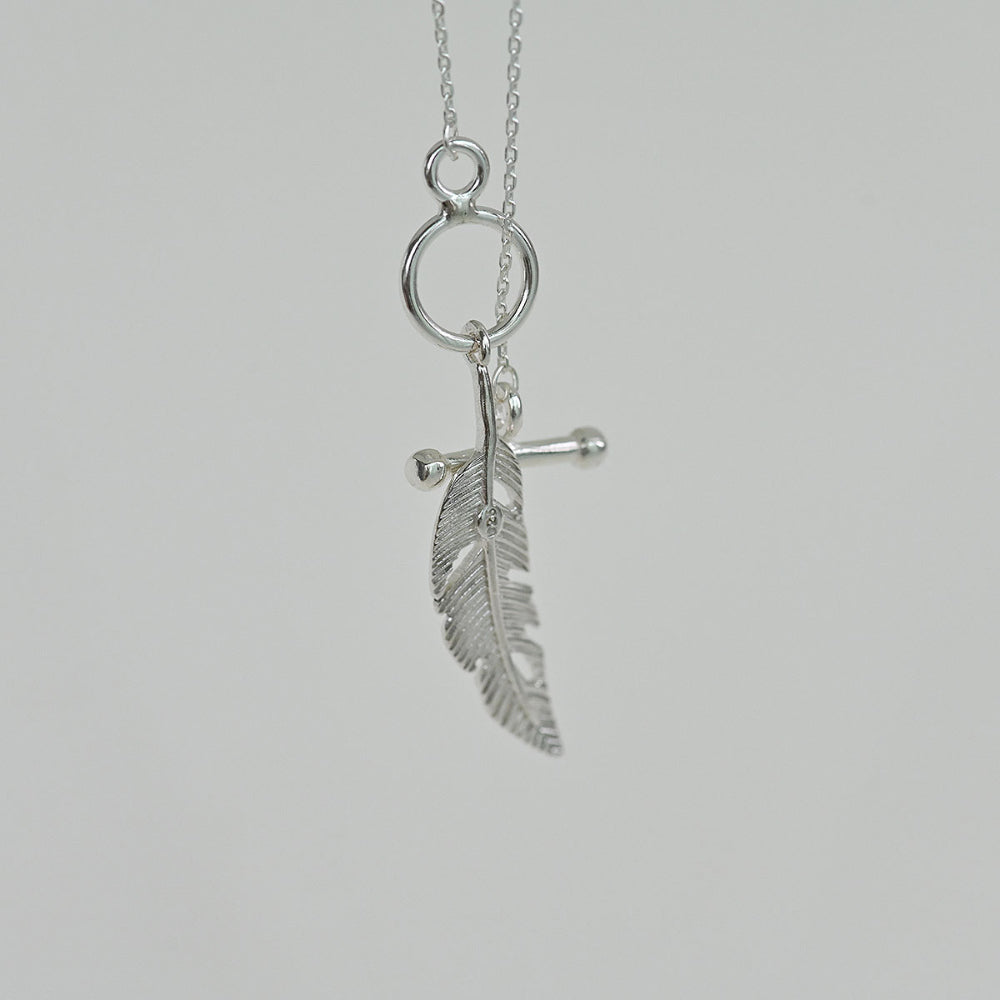 925 Silver Feather Toggle Bar Necklace_KWAJE408