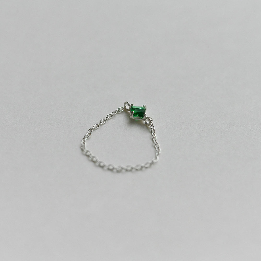 925 Silver Square Green Chain Ring_KWAJE060