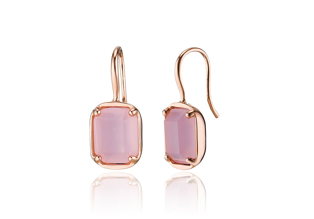 925 silver pink square bead hook earrings_KWAJE539