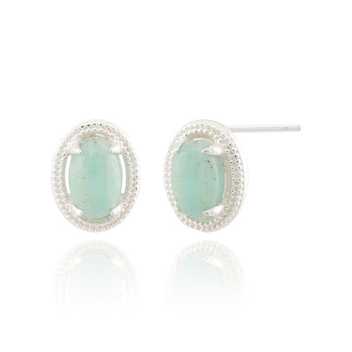 925 silver green aventurine natural gemstone two-line lorette earrings_KWAJE510