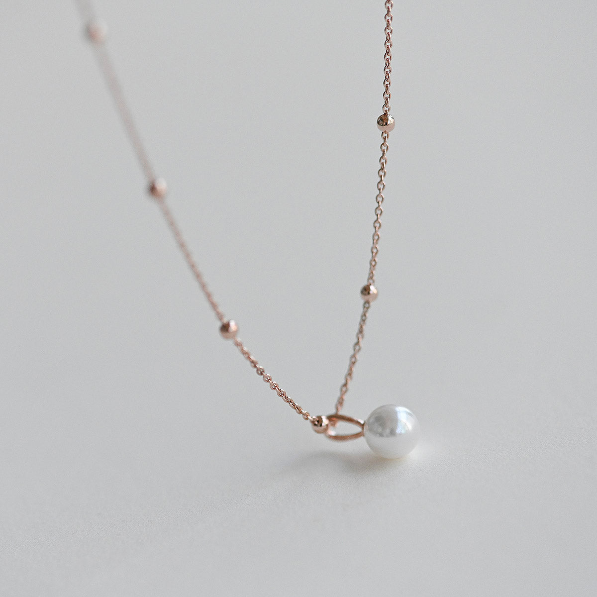 925 silver pearl ring pretty ball chain necklace_KWAJE552