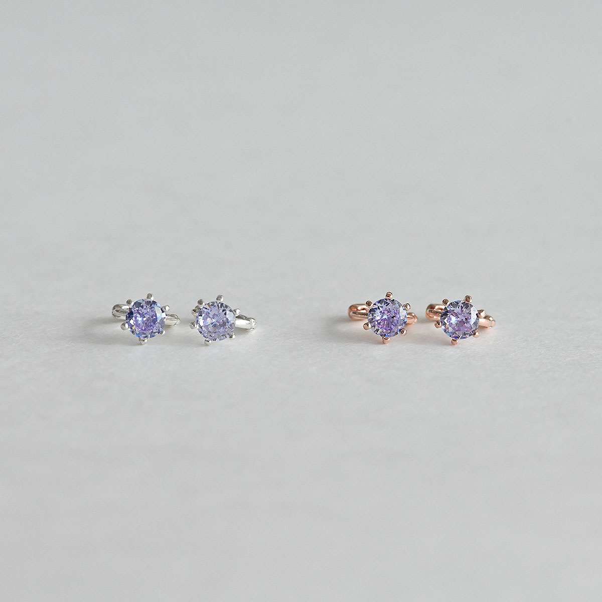 925 Silver Purple Mini One Touch Earrings_KWAJE352