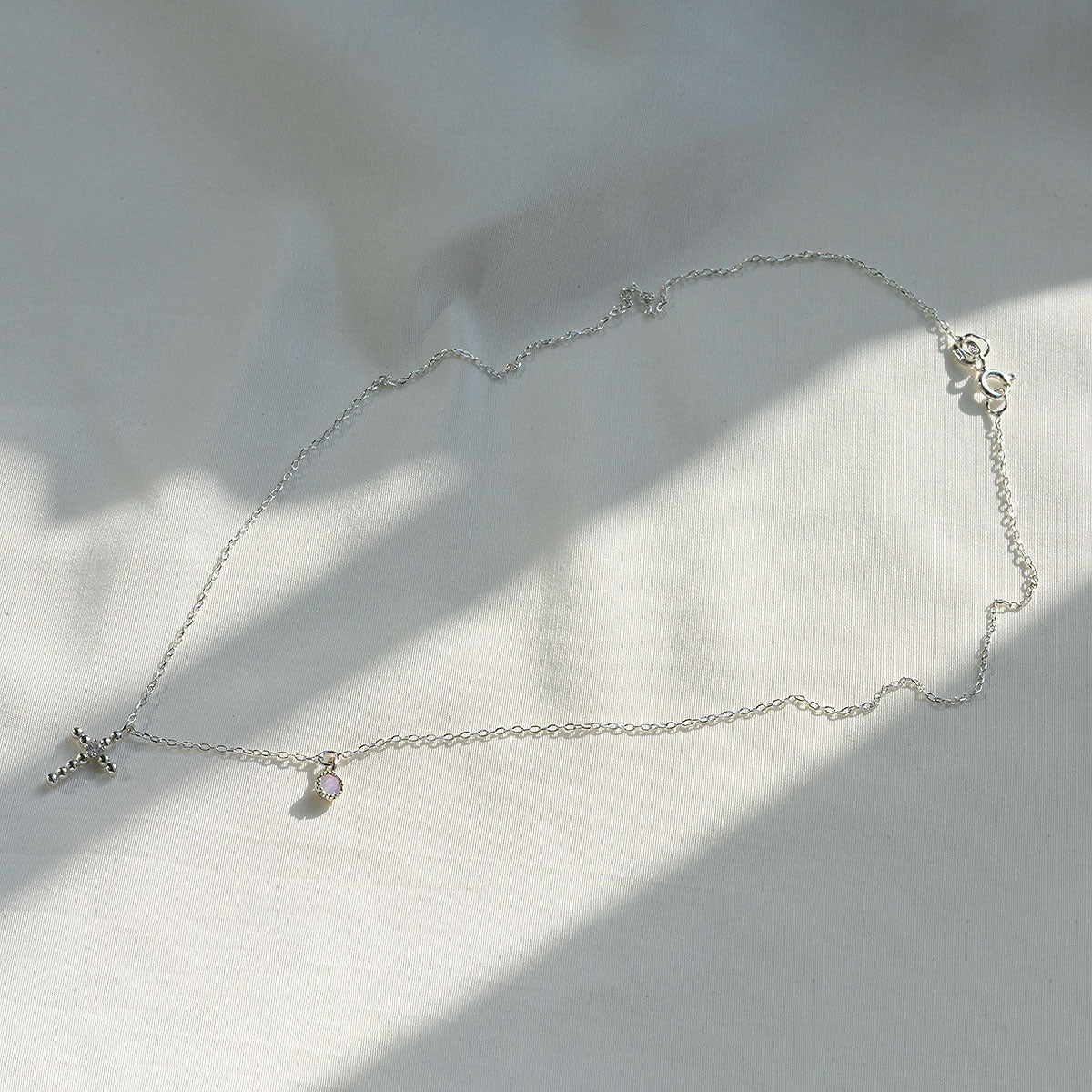 925 Silver Ball Cross Stone Necklace_KWAJE195