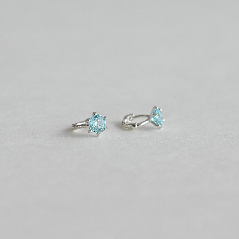 925 Silver Blue Mini One Touch Earrings_KWAJE221