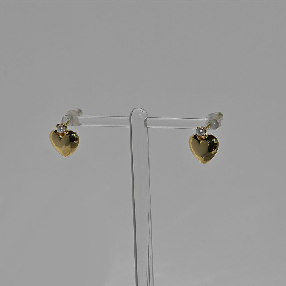 925 Silver Round Heart Little Pearl Earrings_KWAJE131