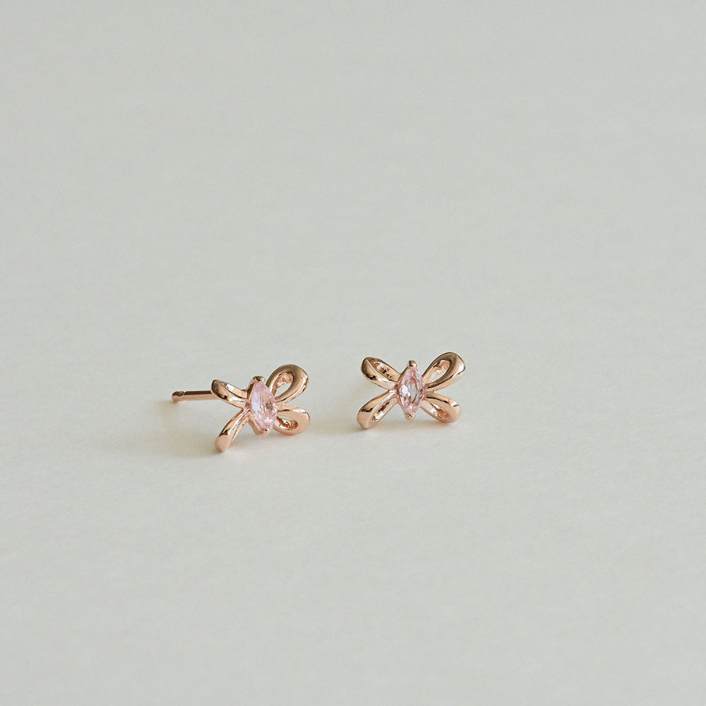 925 silver pink twisted ribbon stud earrings_KWAJE503