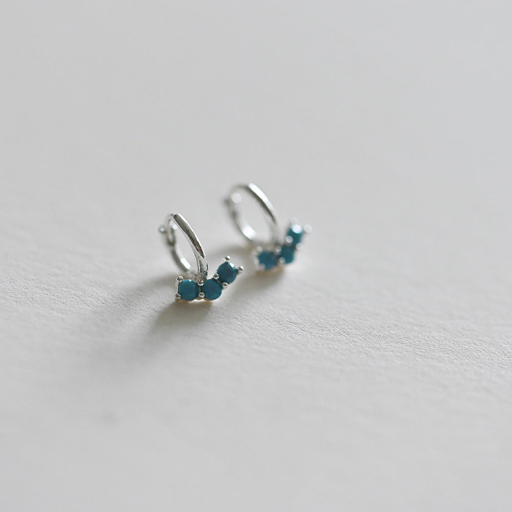 925 Silver Three Turquoise One Touch Earrings_KWAJE371